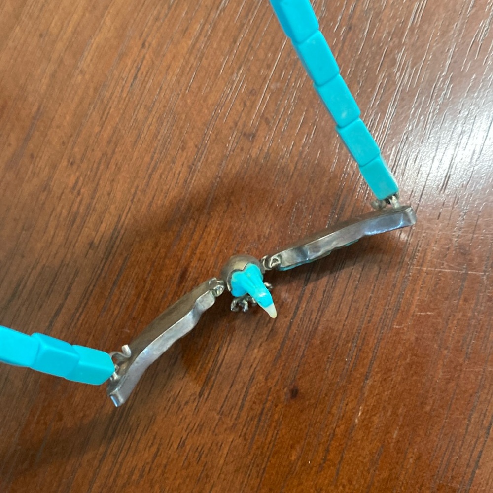 Navajo Native American Turquoise Silver & Mother of Pearl Eagle Necklace - Picture 8 of 17